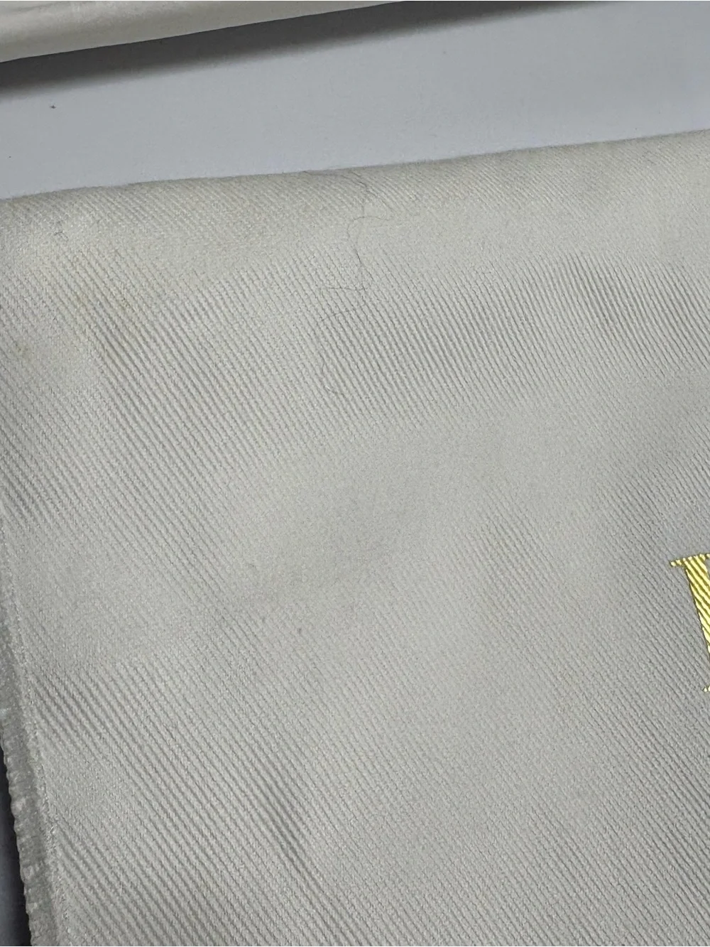 Dior White Satin Logo Dust Bag with Gold Print and Ribbon